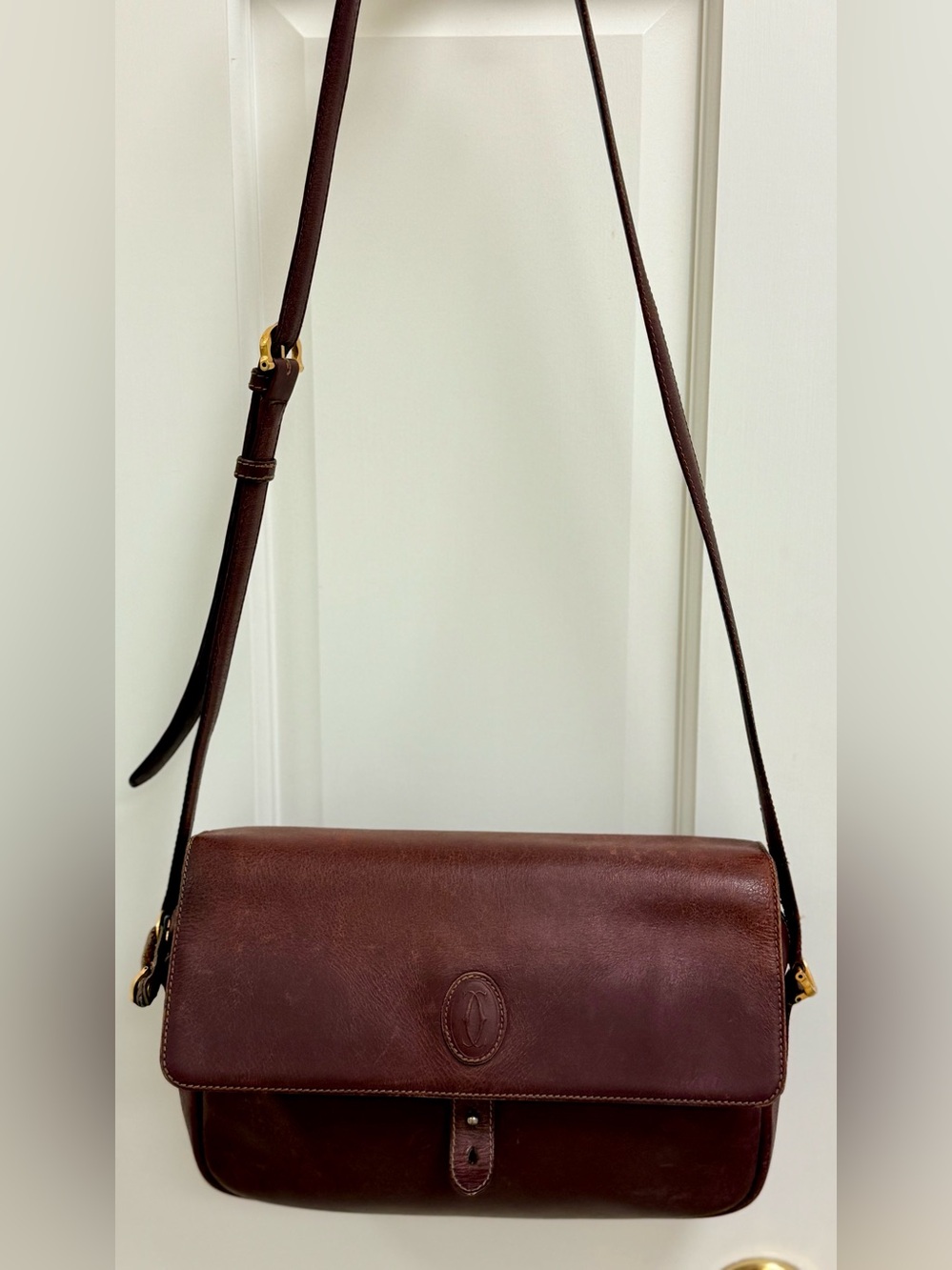 CARTIER Vintage 80’s Unisex Signature Classic Burgundy Leather Flap Crossbody